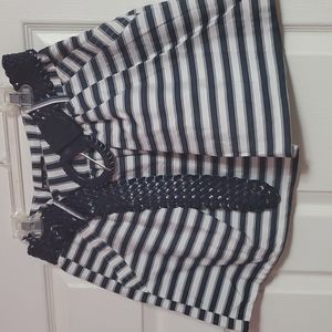 Navy Blue and White Cotton Skirt